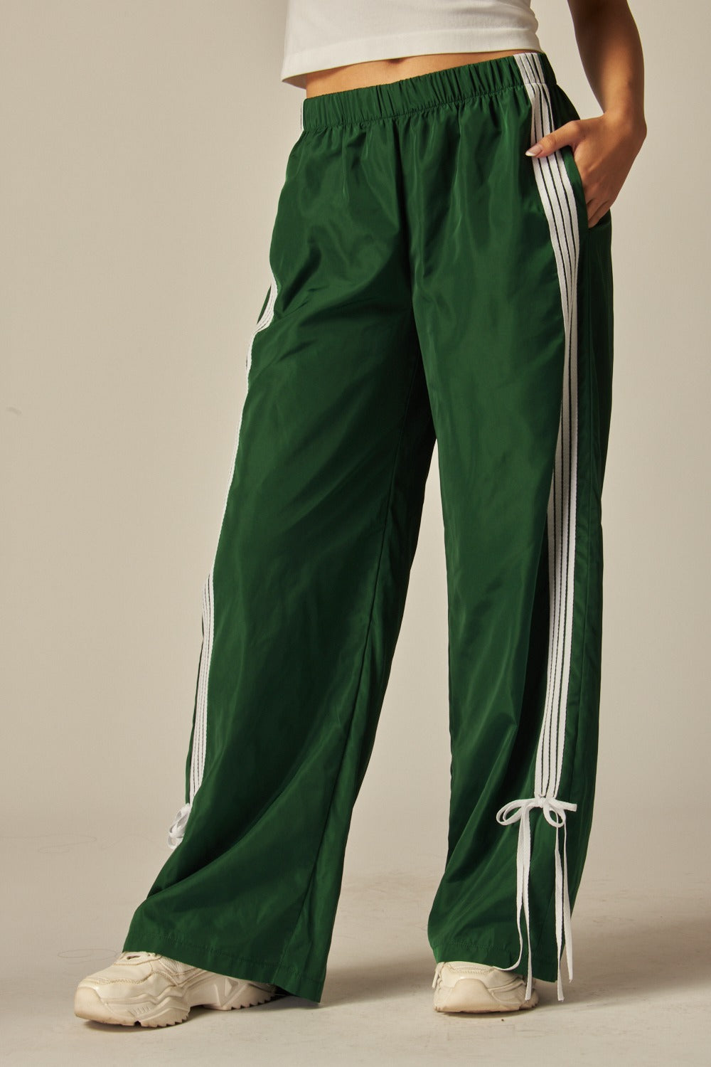 Side Striped Ribbon Tie Track Pants | BoomyLA