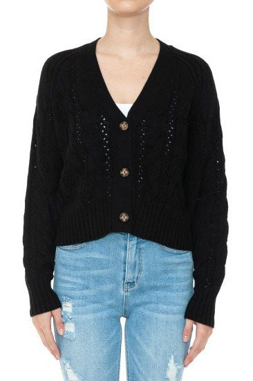 Front Button Cable Knit Cardigan