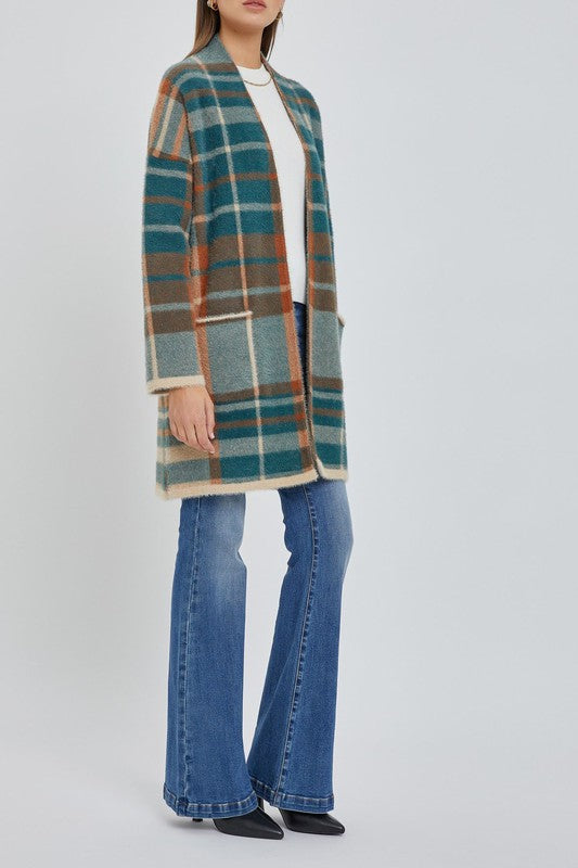 FRONT OPEN PLAID CARDIGAN