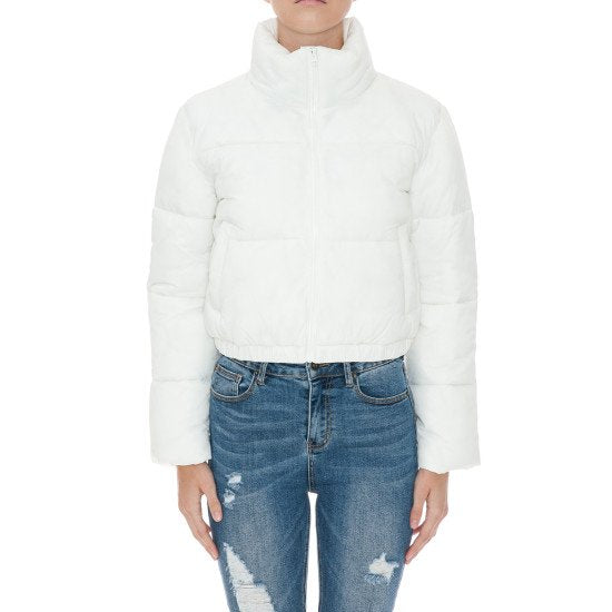 ZIP UP FAUX DOWN PUFFER JACKET