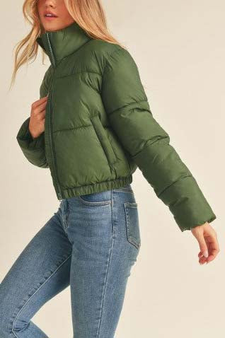 ZIP UP FAUX DOWN PUFFER JACKET