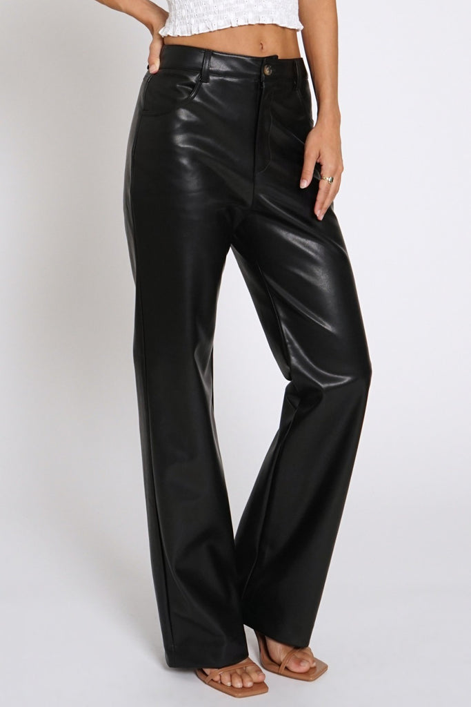 Black Faux Leather Straight Leg Pants