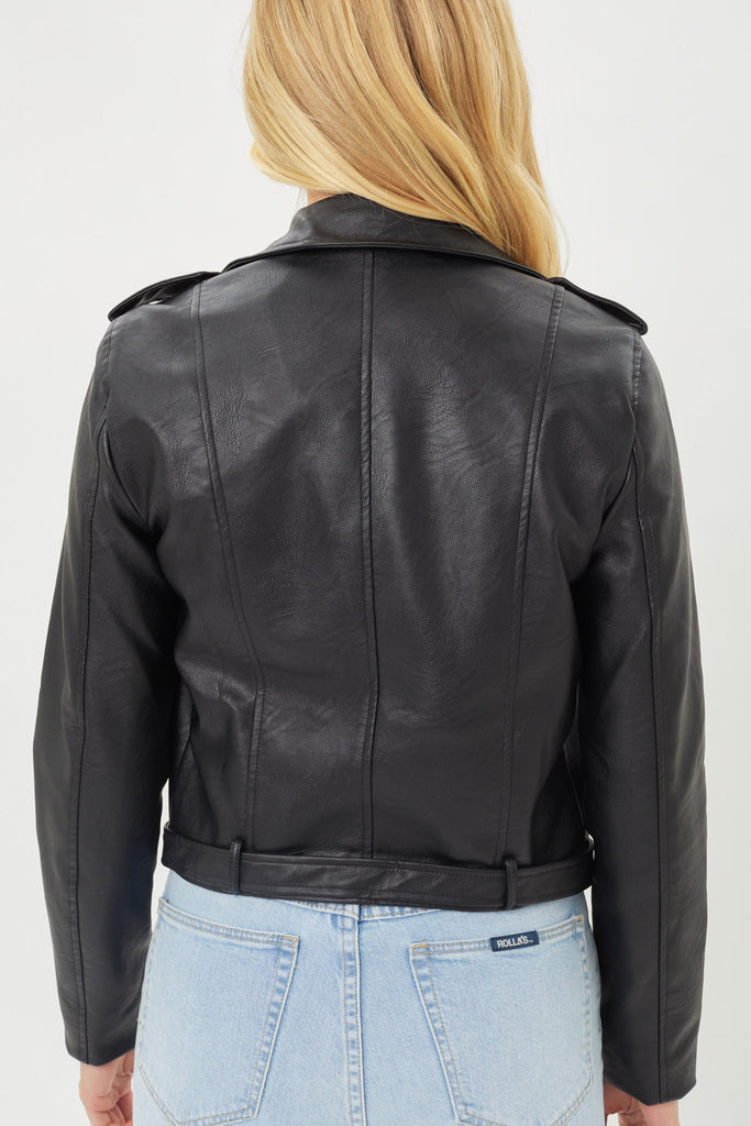 Faux Leather Zip Up Biker Jacket
