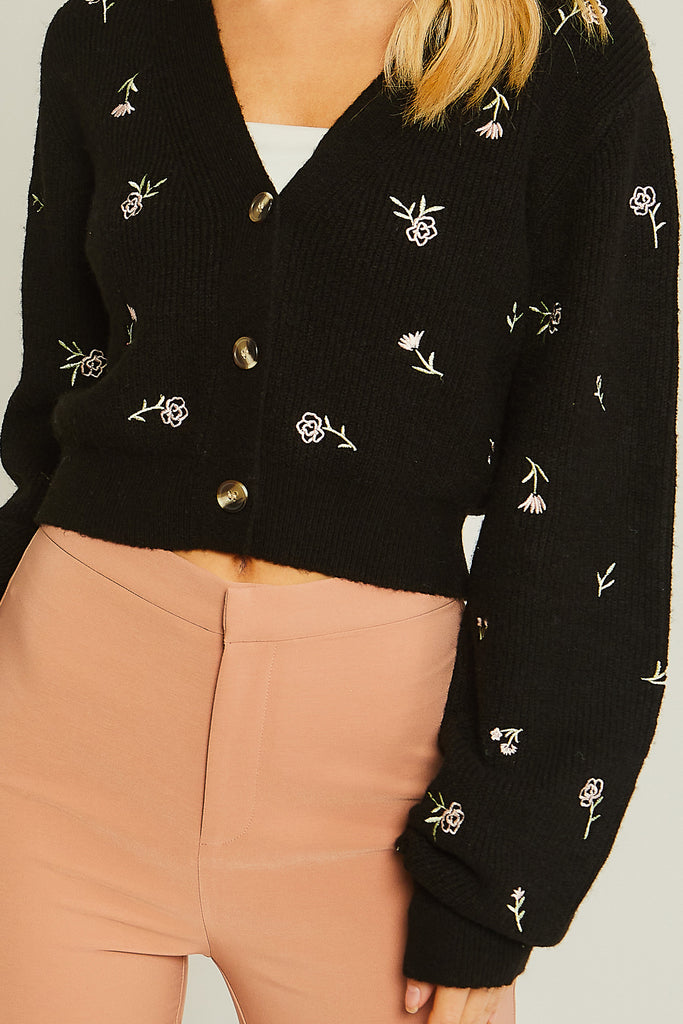 Floral Embroidered Sweater Cardigan