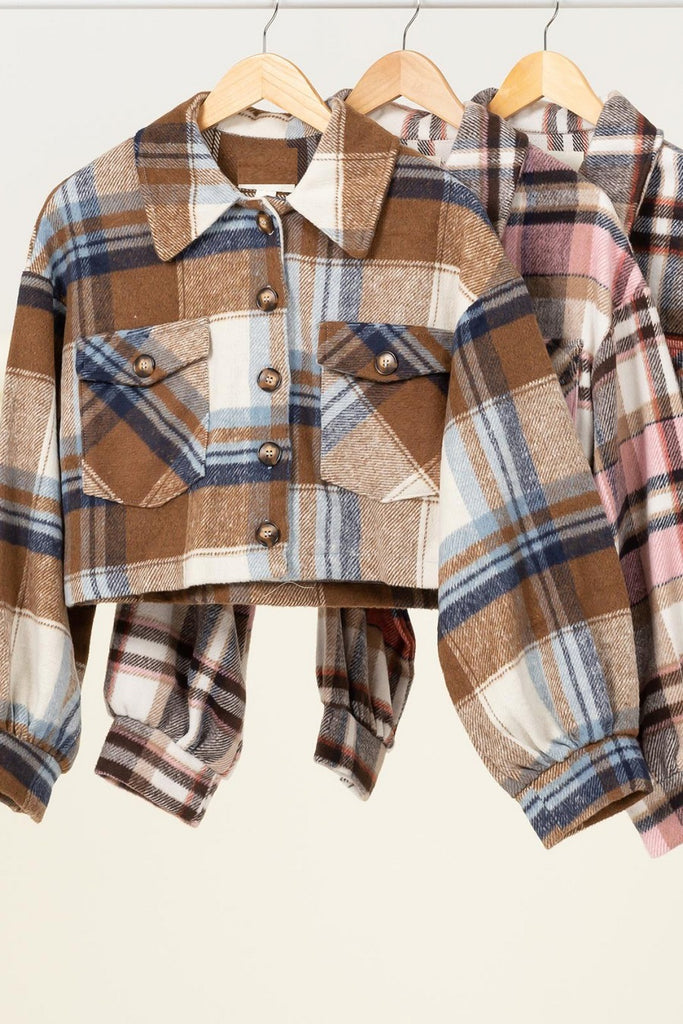 With The Wind Plaid-print Crop Jacket