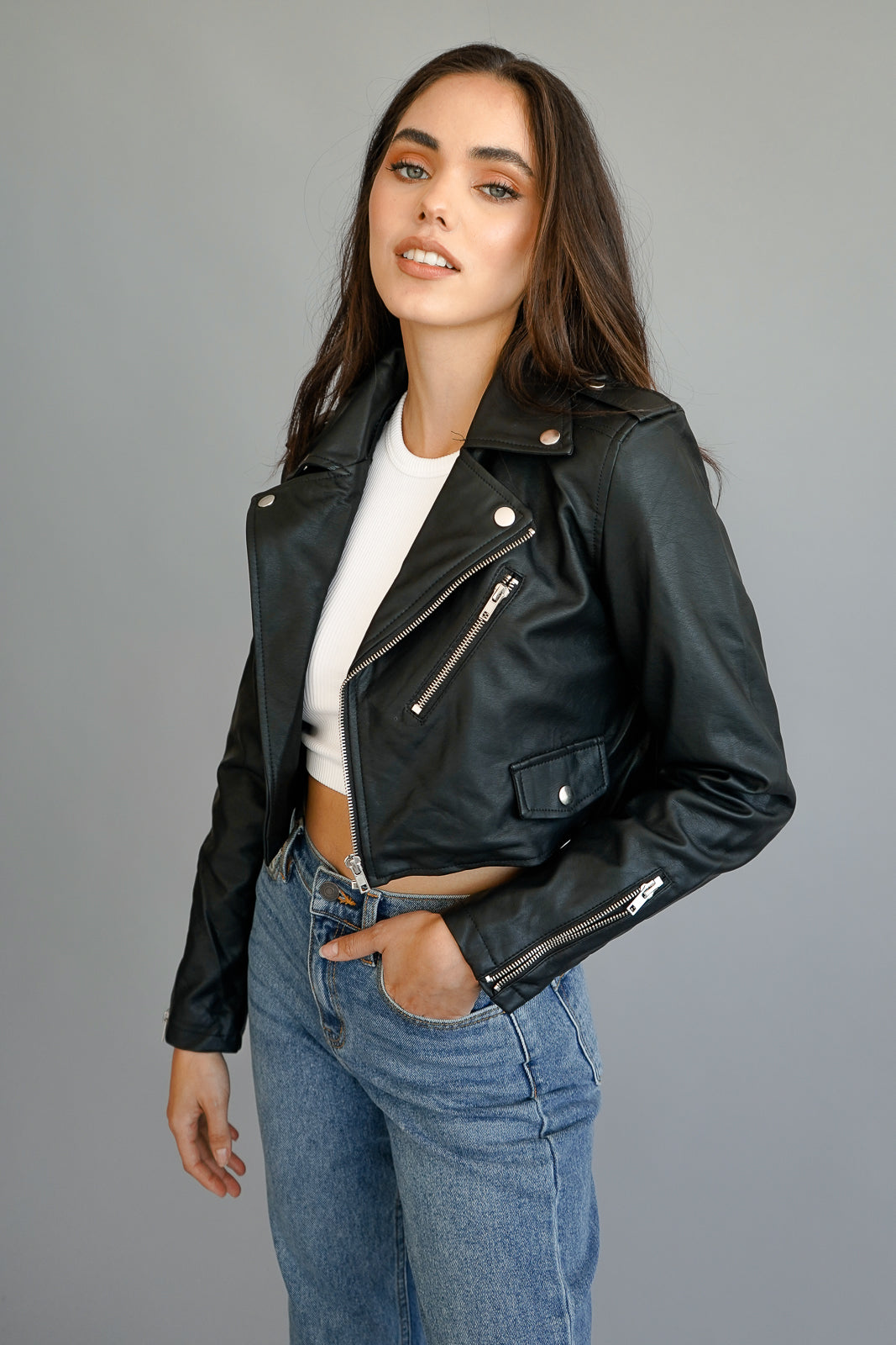 Cropped Faux Leather Jacket | BoomyLA