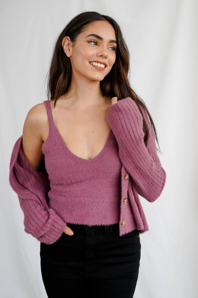 Violet Fuzzy Sweater Set